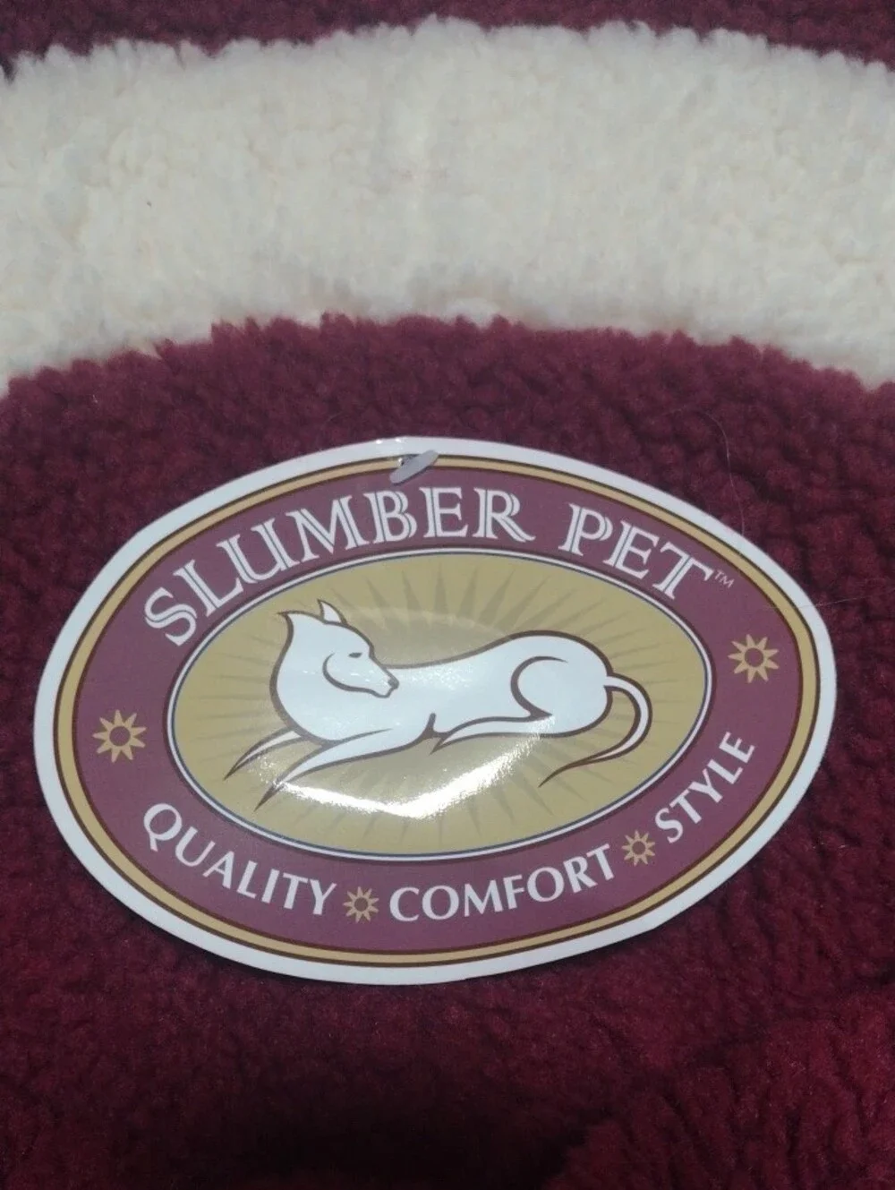 Slumber Pet Burgundy & Cream Plush Pet Bed